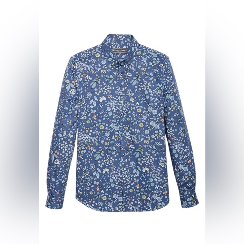 PAISLEY & GRAY Slim Fit Sport Shirt, Blue Garden. Size Large.